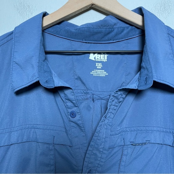 REI Coop Men Shirt XXL Blue Sahara Long-Sleeve Solid Vented Nylon Poly - Picture 2 of 15